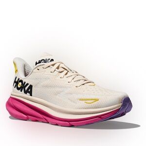 Hoka Women's Clifton 9 White and Pink Running Shoes